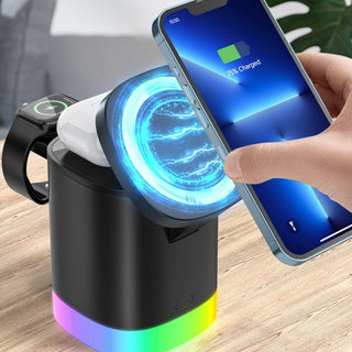 3 In 1 Magnetic Wireless Fast Charger For Smart Phone RGB Ambient Light Charging Station For Airpods IWatch - euphoria
